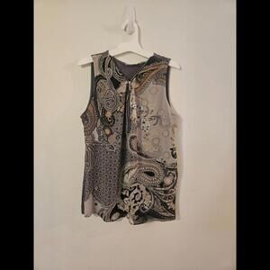 New York & Company Stretch Gray Paisley V Neck Tank Top Woman's M